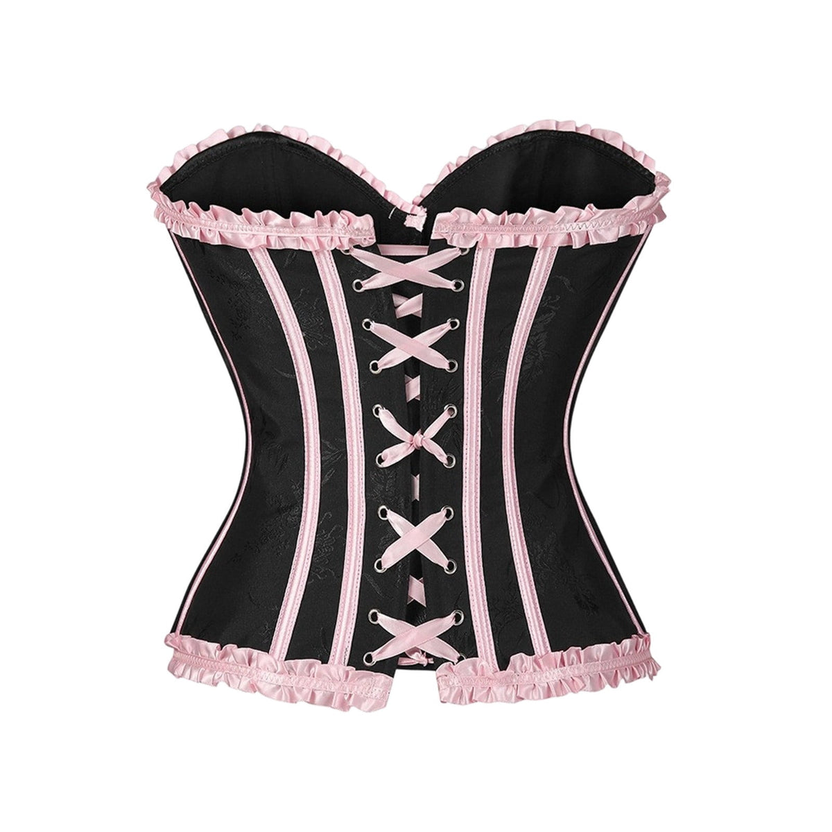 JOANKDMI Women's Chic Gothic Steampunk Corset Top with Ribbon Tie and Ruffle Trim Elegant Bustier for Pirate Roleplay and Vampire Halloween Dress Up Outfit