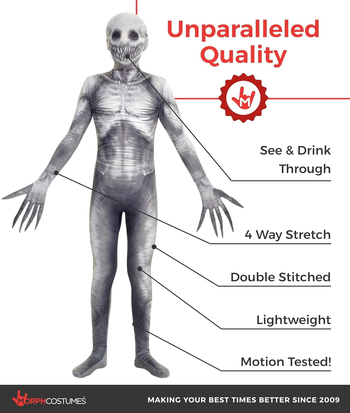 Morphsuits Kids the Rake Morphsuit Boys Girls Creepepasta Halloween Costume Halloween Gray M