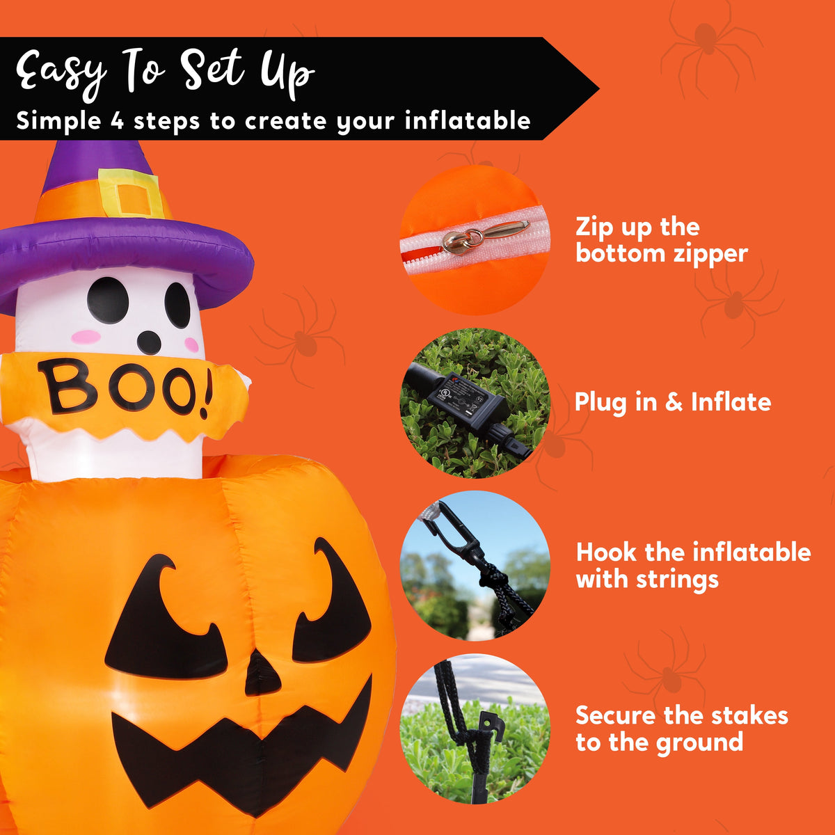 Joyfy 5 ft Halloween Inflatable Animated Cat on Pumpkin,Halloween Outdoor Decoration with LED Lights,Blow Up Decoration for Yard & Lawn,Party
