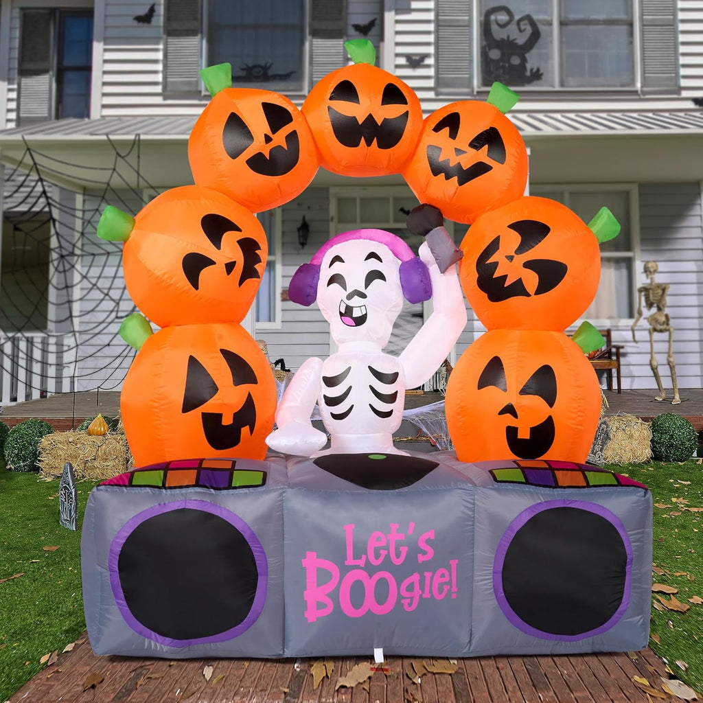 Joyfy 5Ft Halloween Inflatable Pumpkin Ghost with Colorful LED Lights,Halloween Blow Up Cute Decor for Indoor Outdoor Holiday Yard Decoration