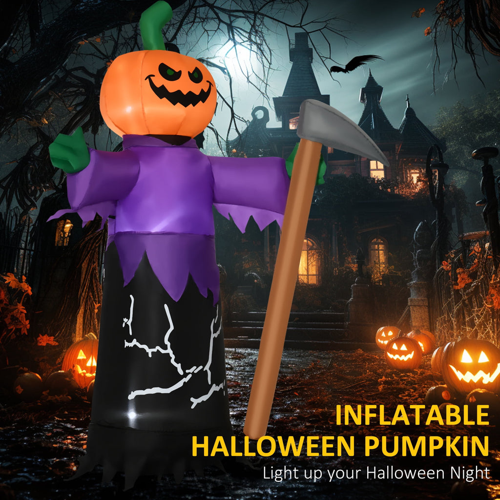 Outsunny 41.3" Inflatable Halloween Window Sticker Ghost with Orange Face, Halloween Decoration with LED Lights for Garden Indoor Outdoor
