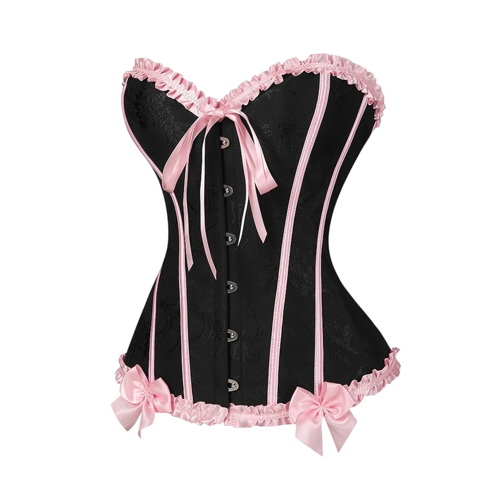 JOANKDMI Women's Chic Gothic Steampunk Corset Top with Ribbon Tie and Ruffle Trim Elegant Bustier for Pirate Roleplay and Vampire Halloween Dress Up Outfit