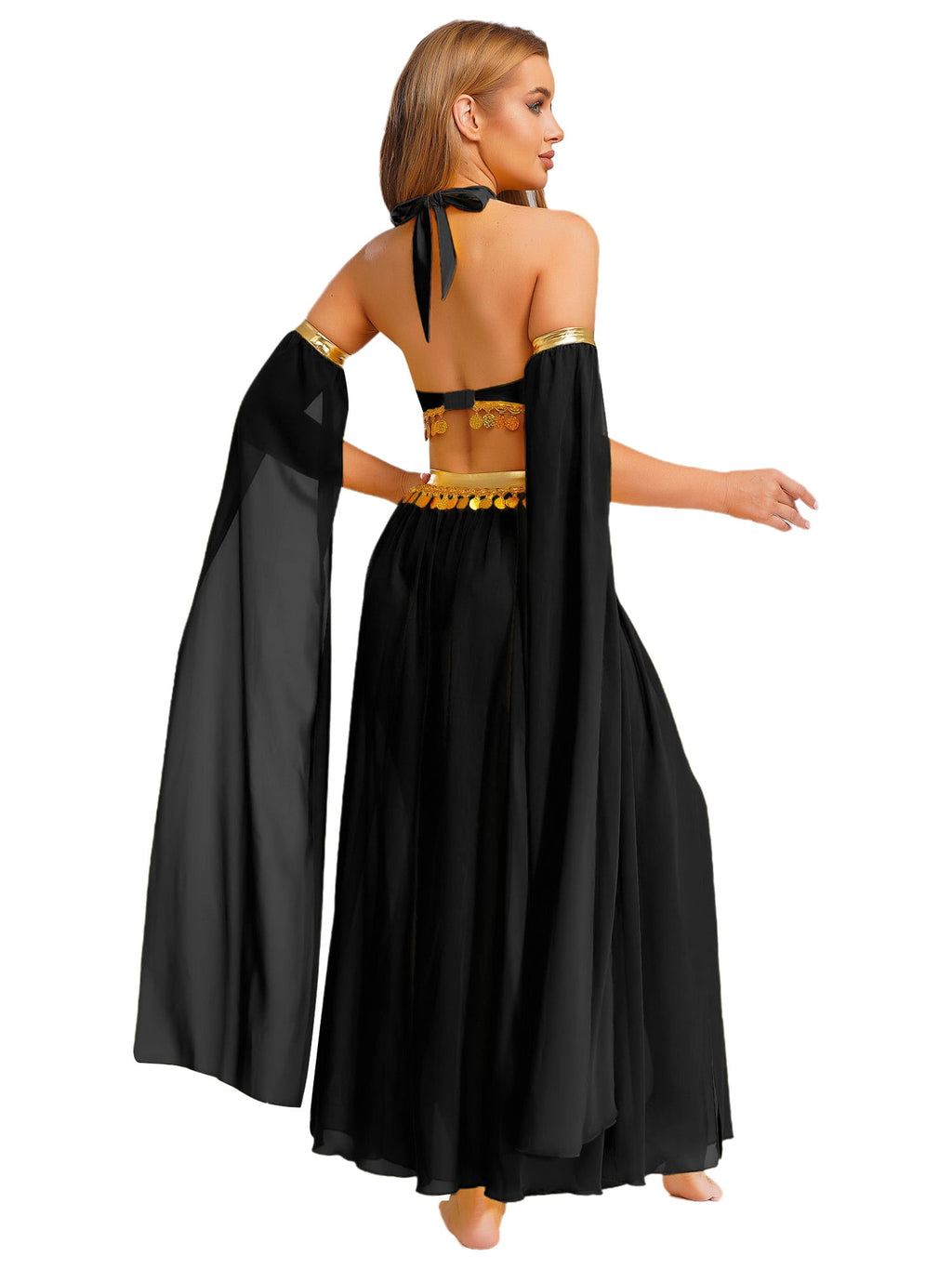iiniim Women Belly Dance Dress Arabian Greek Princess Halloween Costume Chiffon Skirts 4piece Outfit Green L