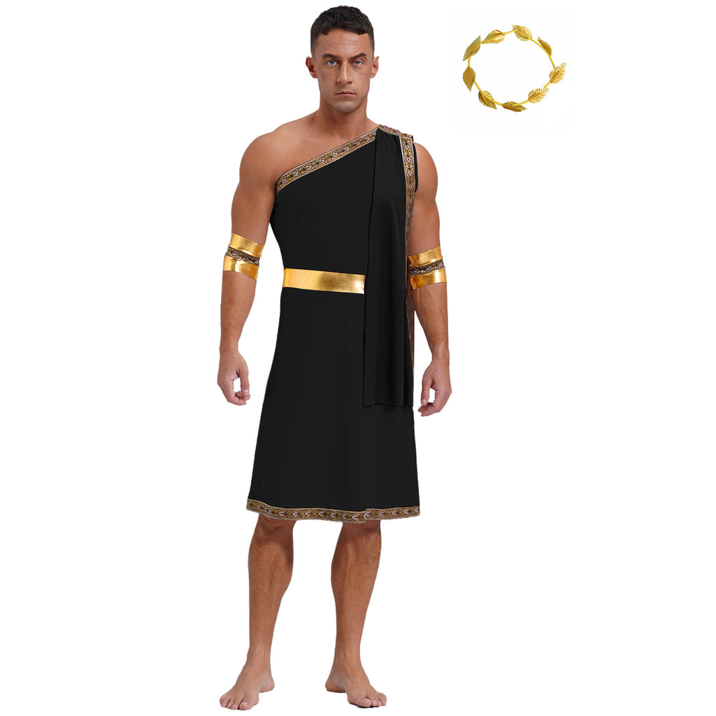 YiZYiF Mens Halloween Ancient Greek Cosplay Costume Roman Toga Caesar Party Fancy Dress Up Set Black S