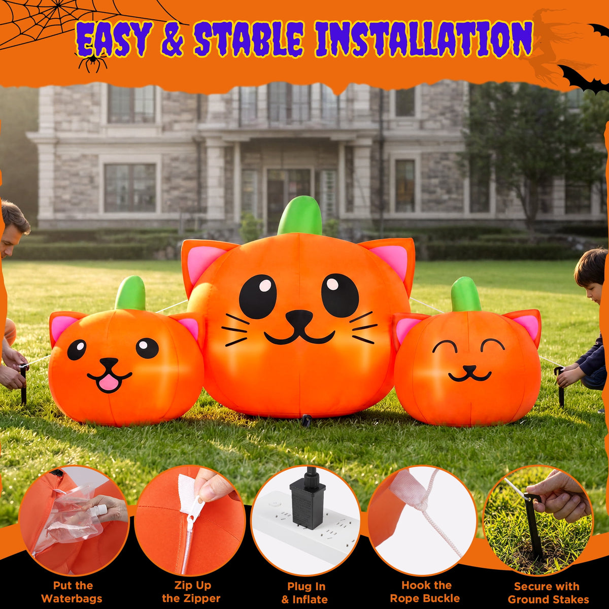 Firstness 6.2FT Halloween Inflatable Pumpkin Cat Outdoor Decorations, Halloween Blow Ups with Lights for Party, Yard