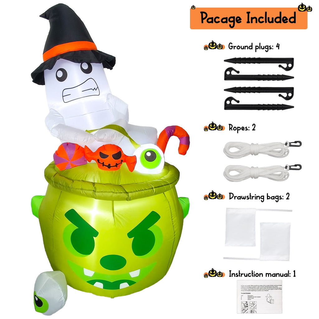 Bmag 6FT Halloween Inflatables Outdoor Decorations, Whimsical Inflatable Ghost Halloween Decor with Built-in 3 LEDs for Yard Garden Lawn Party Holiday Decor