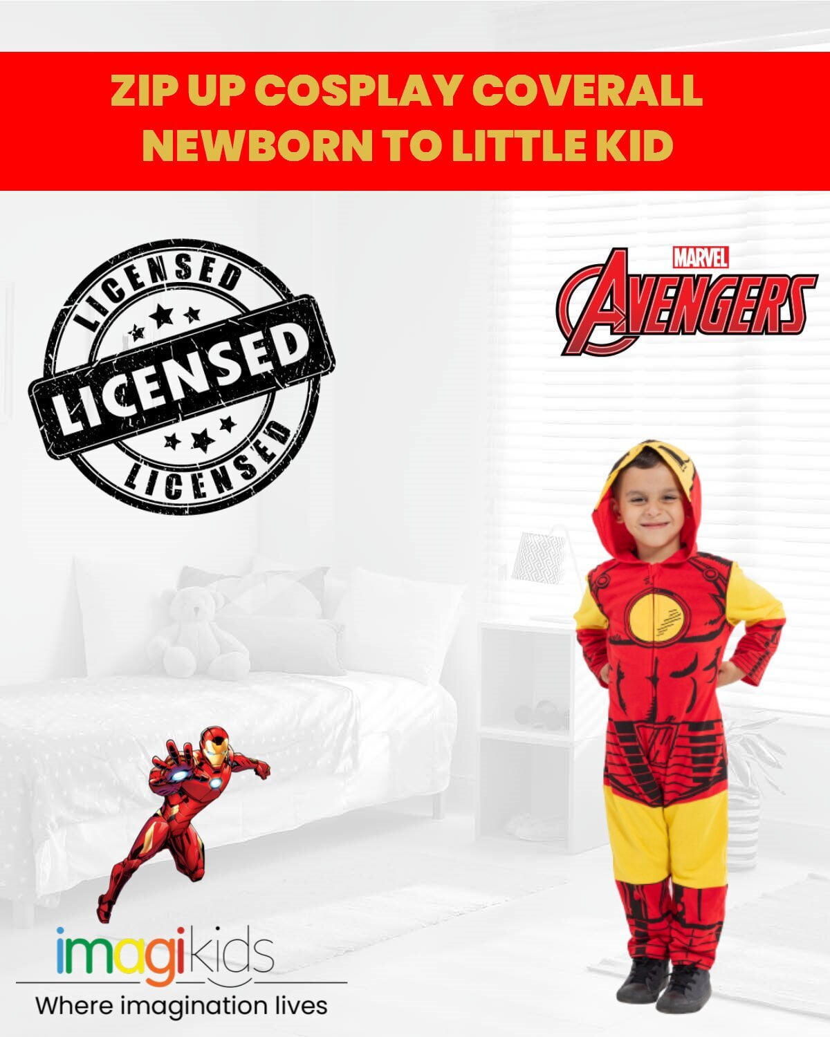 Marvel Avengers Toddler Boy or Girl Cosplay Hooded One Piece Thor Grey
