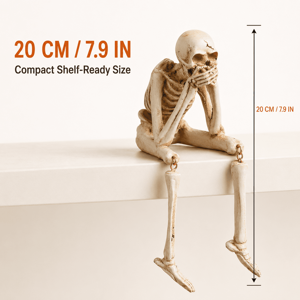 Halloween Decor Skeleton Statue Figurines Skull Decor See No Evil Hear No Evil Speak No Resin Skeleton Shelf Sitters Sitting Figurines for Home Kitchen Party Decor Table Ledge Edge Decorative (C)