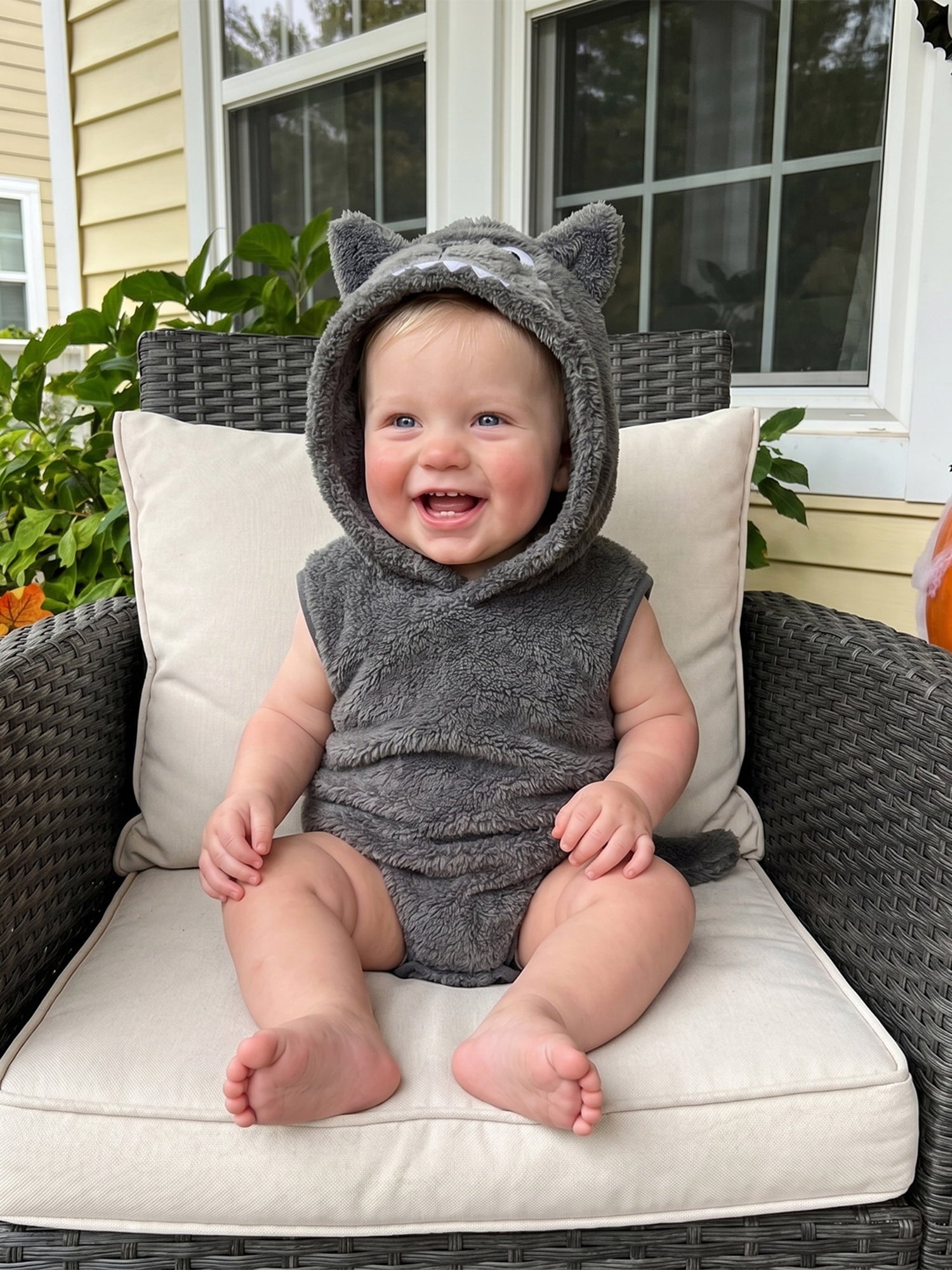RUINIXCW Newborn Baby Boy Halloween Wolf Costume Kids Infant Animal Cosplay Outfit Toddler Fall Winter Clothes Warm Fleece Hooded Sleeveless Romper