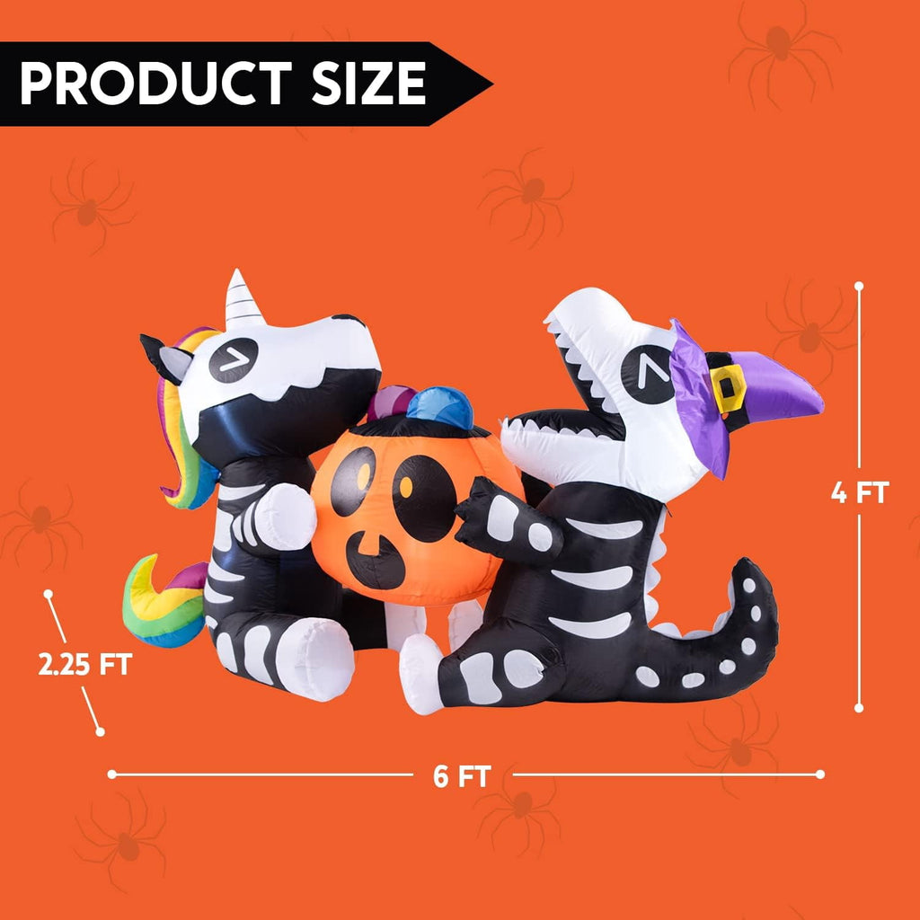 Joyfy 8 FT Halloween Inflatable Skeleton Dinosaur with Build-in LEDs Pumpkin Decorations,Halloween Outdoor Decorations Blow up Yard Decorations