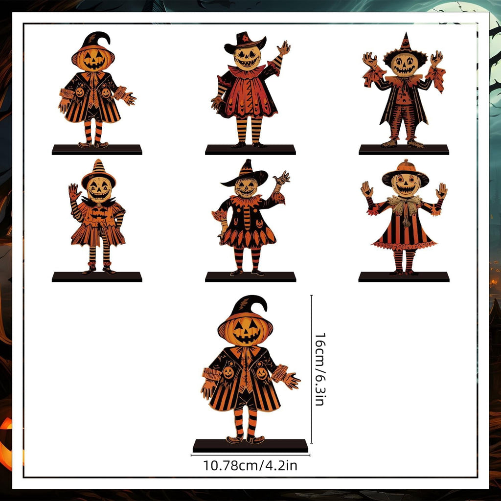 Lanfubeisi 6pcs 6.3x4.2inch Vintage Halloween Decor Wood Table Centerpieces Horror Spooky Scarecrow Pattern Vintage Halloween Decorations Party Table Centerpieces for Home