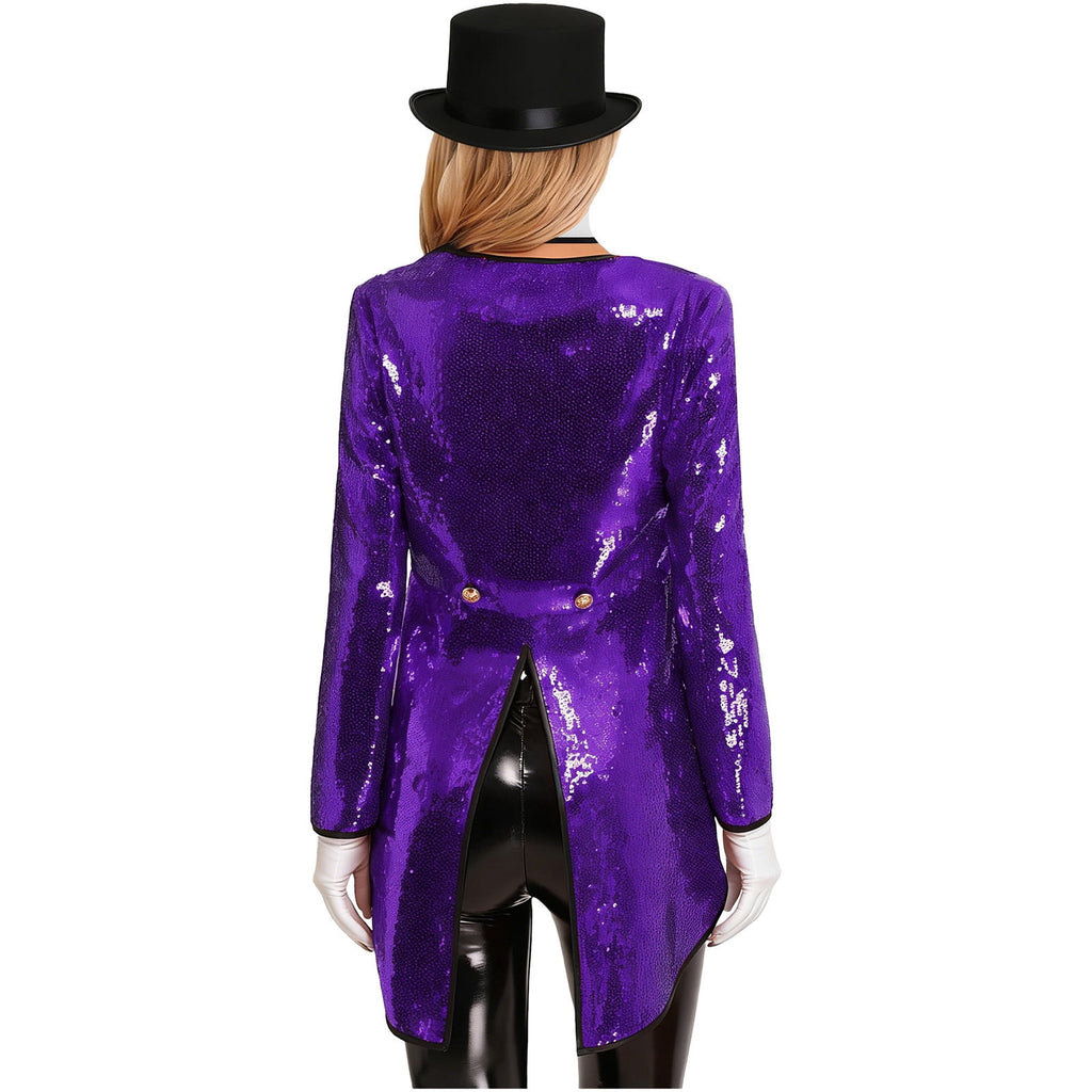 iiniim Women Magician Cosplay Sequin Tailcoat Circus Showman One-Button Tuxedo Jacket Outfits Red M