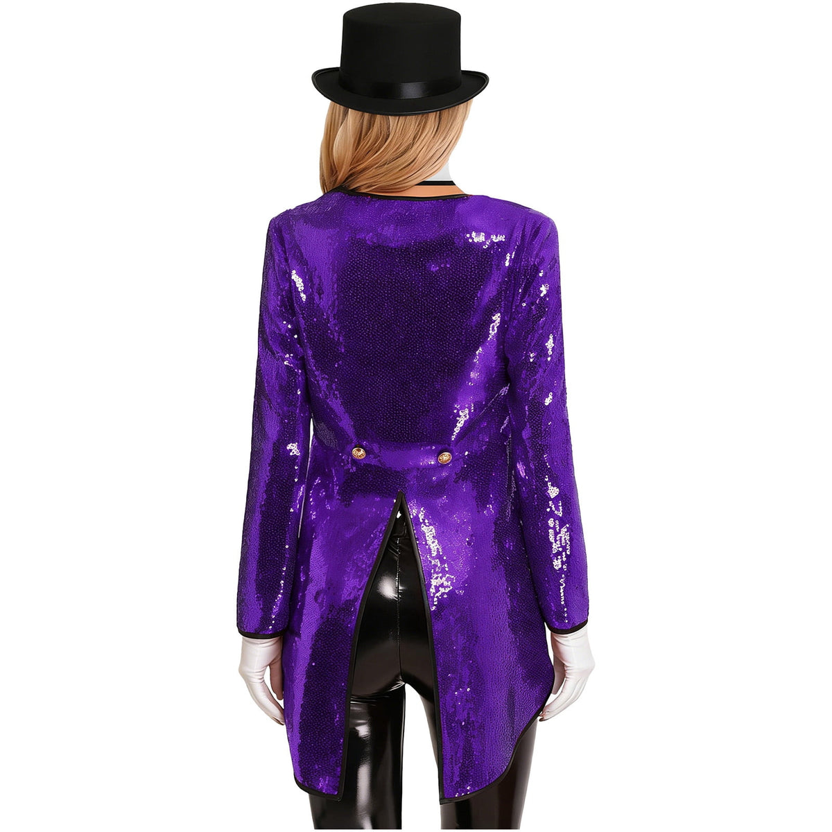 iiniim Women Magician Cosplay Sequin Tailcoat Circus Showman One-Button Tuxedo Jacket Outfits Red M