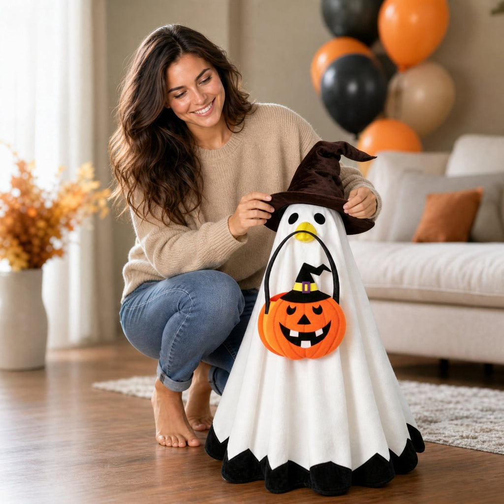 Thanksgiving Harvest Outfit for 23" Porch Goose, Goose Fall Theme Dress in White&Orange with Headwear Fall Harvest Decor for 23" Goose Outdoor Patio Yard Lawn Decoration