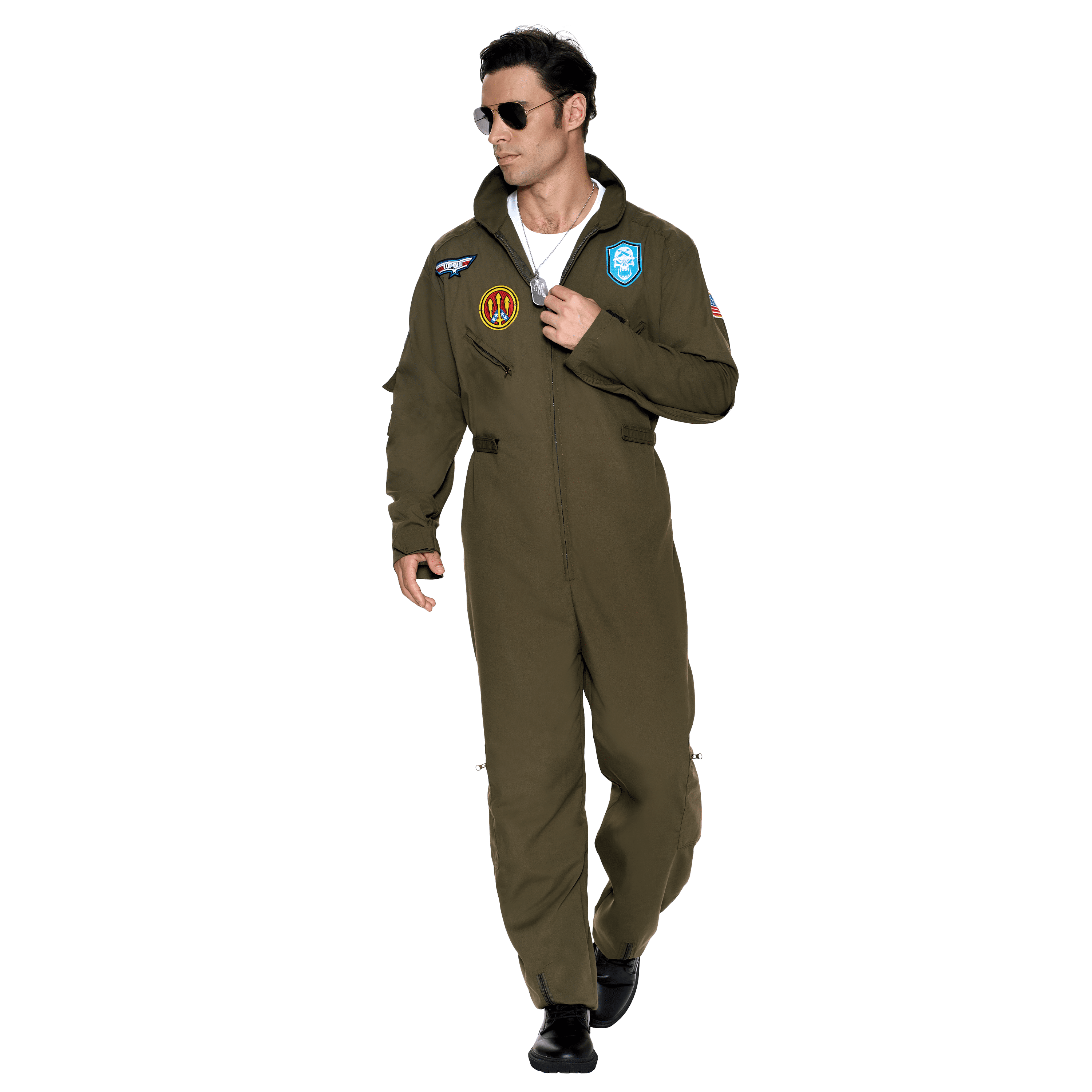 Joyfy Flight Pilot Costume for Adults Pilots Uniform Costume Movie Icon Green Jumpsuit for Men Halloween Party Fancy Dress up Cosplay