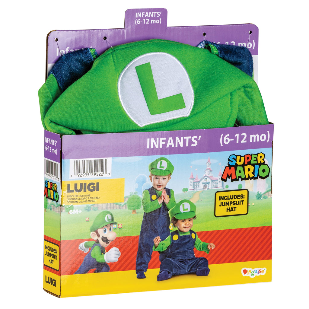 Nintendo Super Mario Bros. Luigi Halloween Costume for Children, Infants Size 6-12M, by Disguise