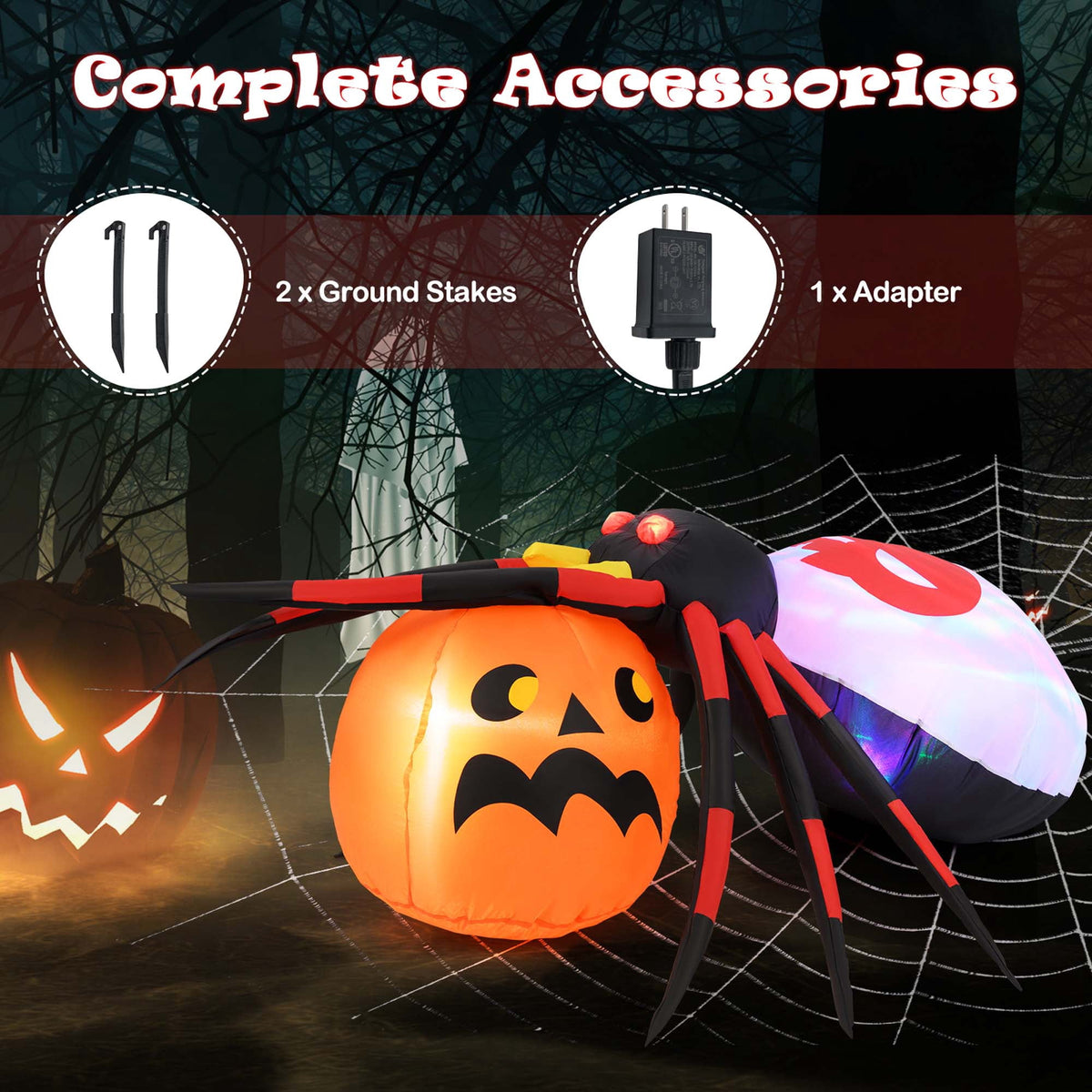 Costway 5 x 4.6 ft Inflatable Spider w/ Pumpkin LED Lighted Halloween Decoration w/ Colorful Rotating Light