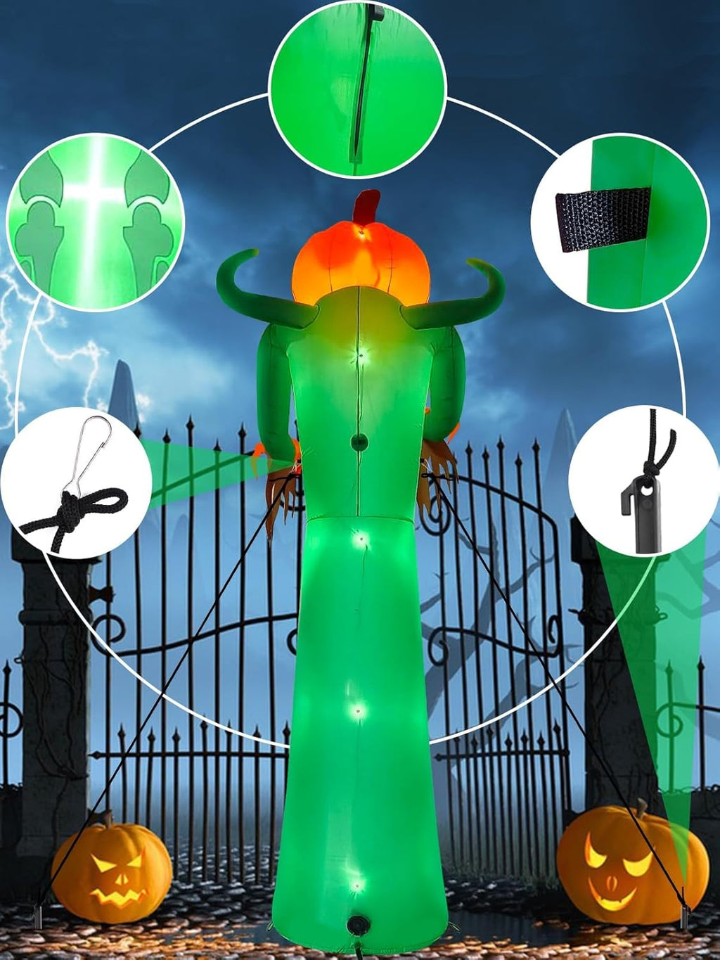 Kalolary 12FT Halloween Inflatable with LED Lights – Giant Pumpkin & Skeleton Outdoor Decoration for Yard, Lawn, Home, & Party – Scary Blow-Up Halloween Holiday Decor