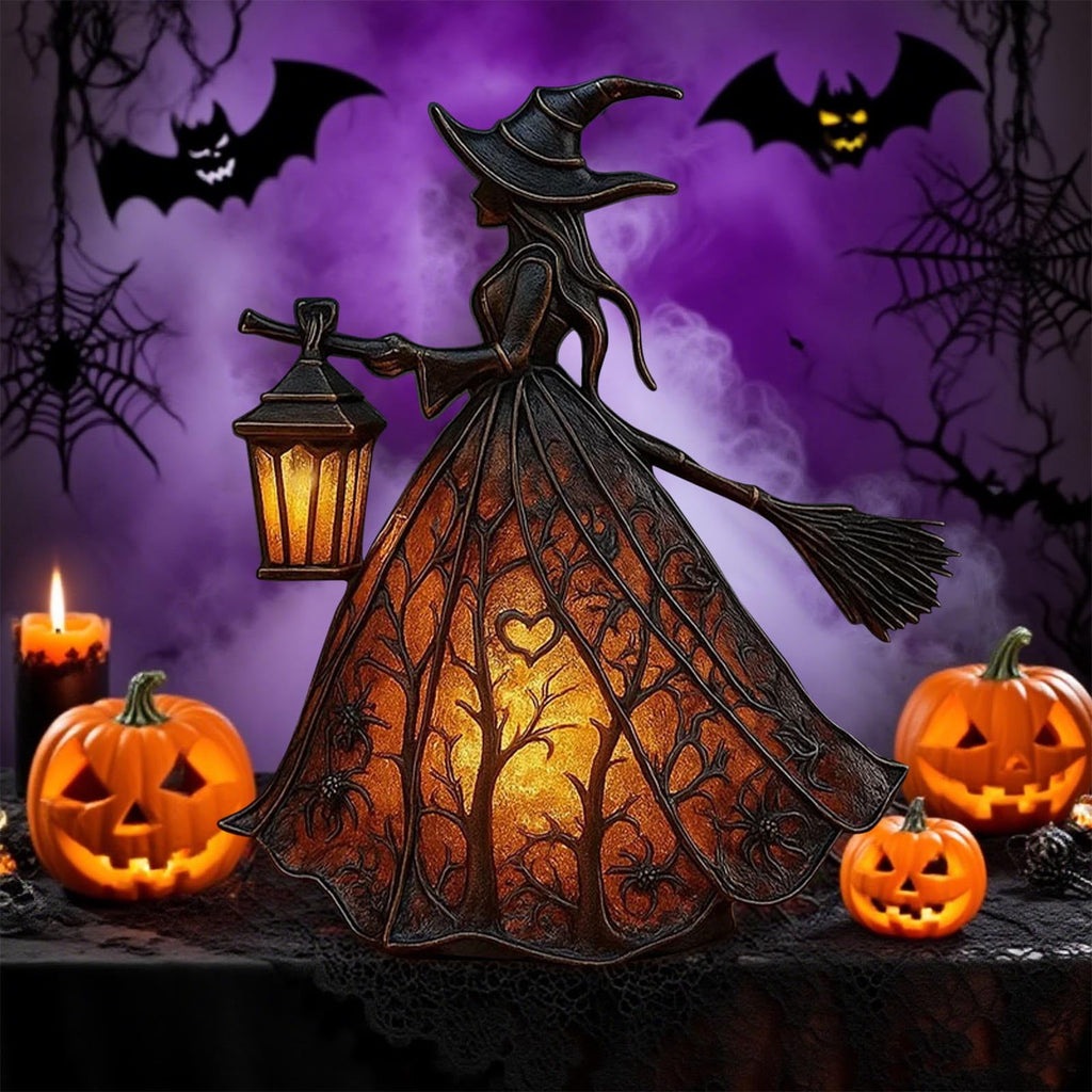 XEOVHV Halloween Witch Lamp, Light Up Witch Figurine, Spooky Table Night Light for Halloween Decoration, Stained Gothic Witches Led Lamp, Holiday Decorations for Bedroom