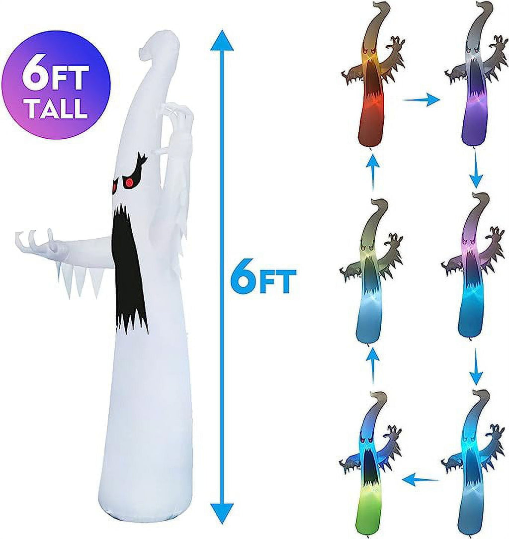 GOOSH 12 FT Height Halloween Inflatable Outdoor Colorful Dimming Ghost, Blow Up Yard Decoration Clearance with LED Lights Built-in for Holiday/Party/Yard/Garden