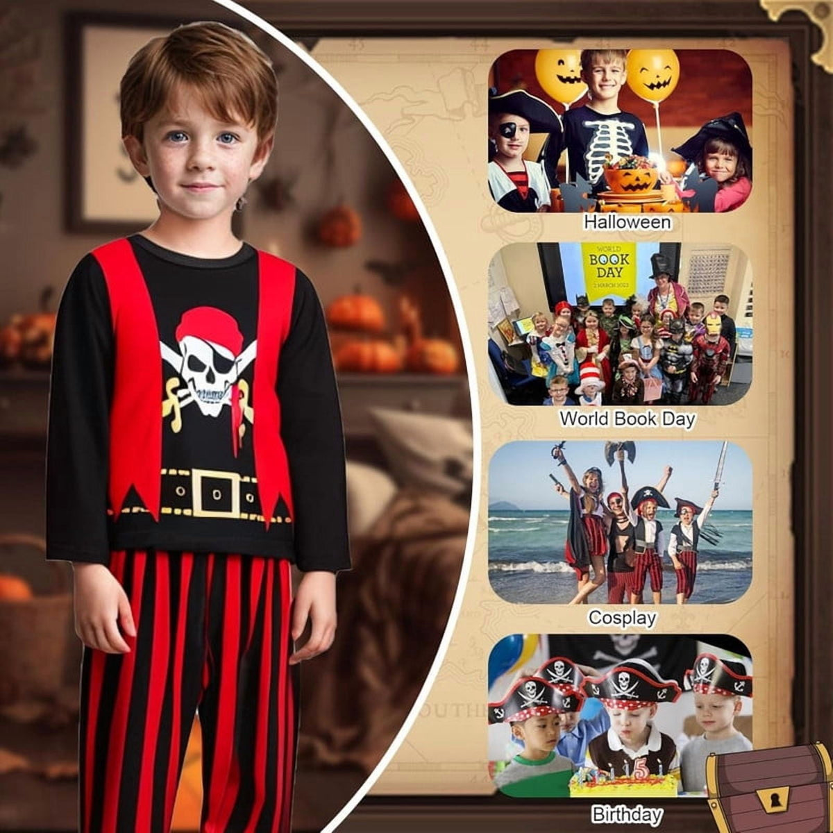 Benylion Girls Pirate Costume for Kids Halloween Party Dress Up Toddler Pirate Christmas Cosplay Outfit with Accessories for 5-6 Years