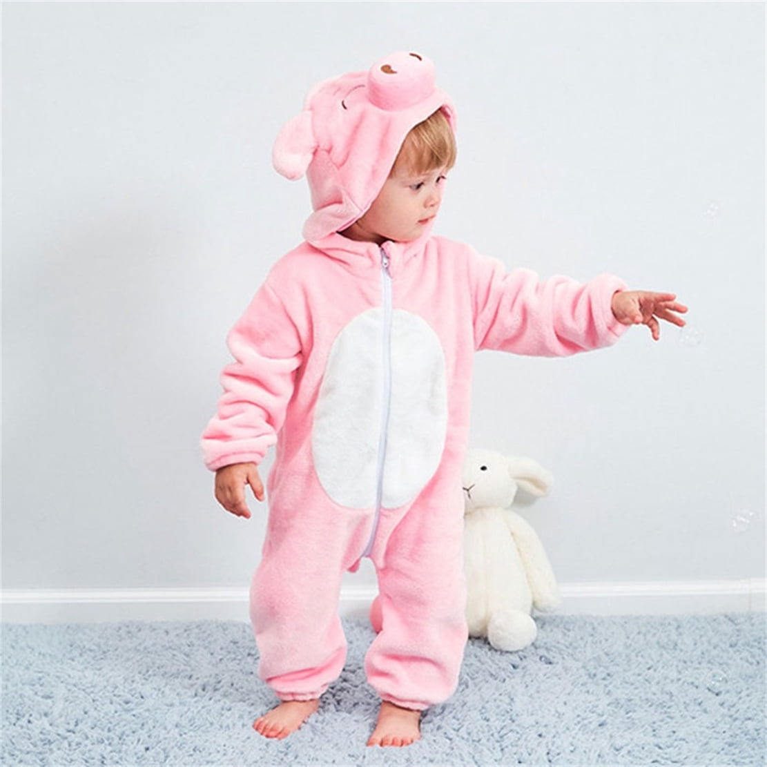 WIBACKER 0-3T Unisex Baby Animal Costume Winter Autumn Flannel Hooded Romper Christmas and Halloween Dinosaur Cosplay Jumpsuit