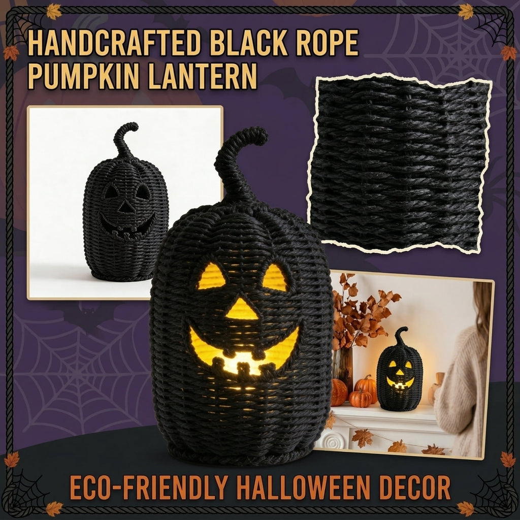 2026 Halloween Black Woven Seagrass Pumpkin Storage Basket with Lid, Fall Indoor Home Decorations for Halloween Party Home Halloween Decor, 10.2 inch