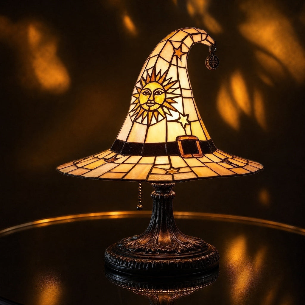 Clearance Halloween Table Lamp Decorations, Witch Hat Lamp Gifts - Handcrafted Retro Resin Witch Lamp, USB Powered Gothic Wizard Hats Night Light, Home Decor Accent Lamps for Bedroom