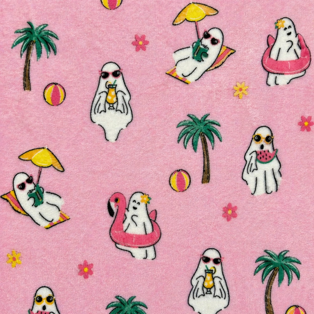 Summerween Oversize Super Soft Plush Throw Blankets, Summer Patio Pool Halloween Throws, RETIREMENT GHOST