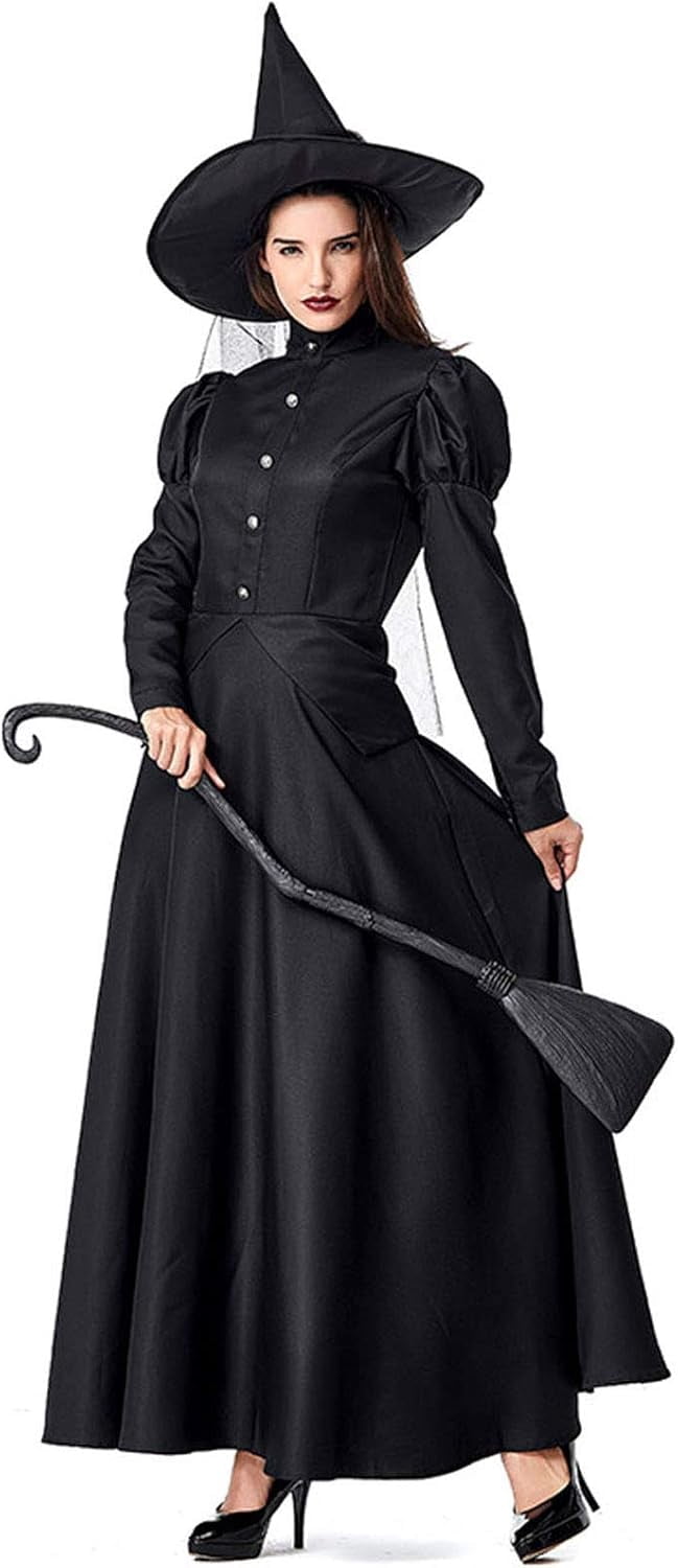 Halloween Women's Witch Costume, 4 Pieces Halloween Deluxe Witchy Dress for Fancy Dress Party M