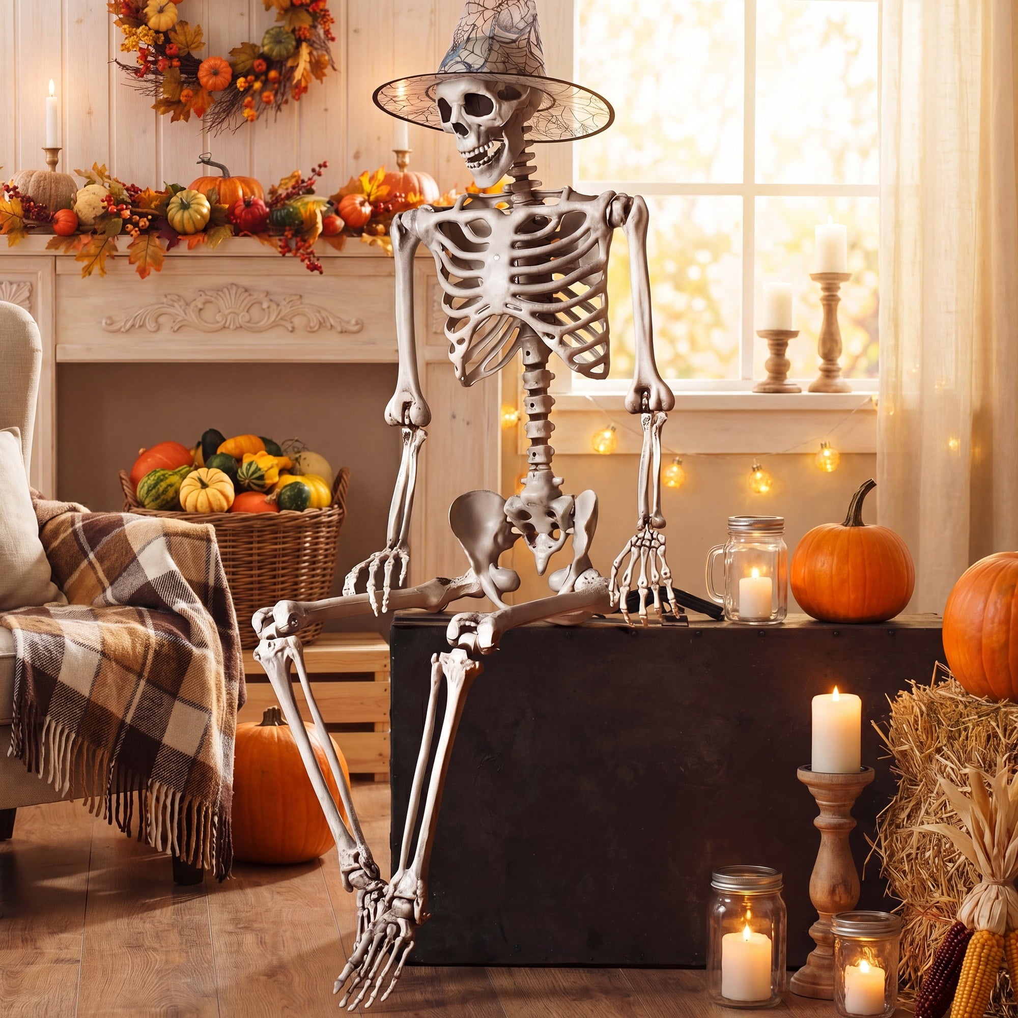 Costway 5.4ft Halloween Christmas Skeleton Life Size Realistic Full Body Hanging with Movable Joints 63 Inches