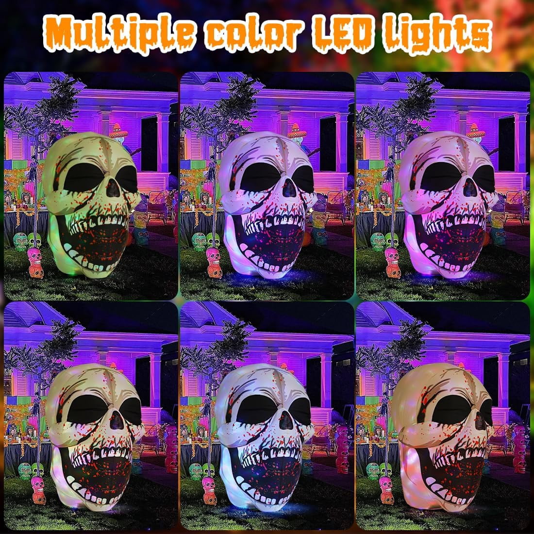 GOOSH Halloween Inflatables 4 FT High Halloween Inflatable Skull with Magic LEDs, Scary Skulls Inflatable Halloween Skull Inflatable, Outdoor Halloween Decorations Clearance for Holiday Party