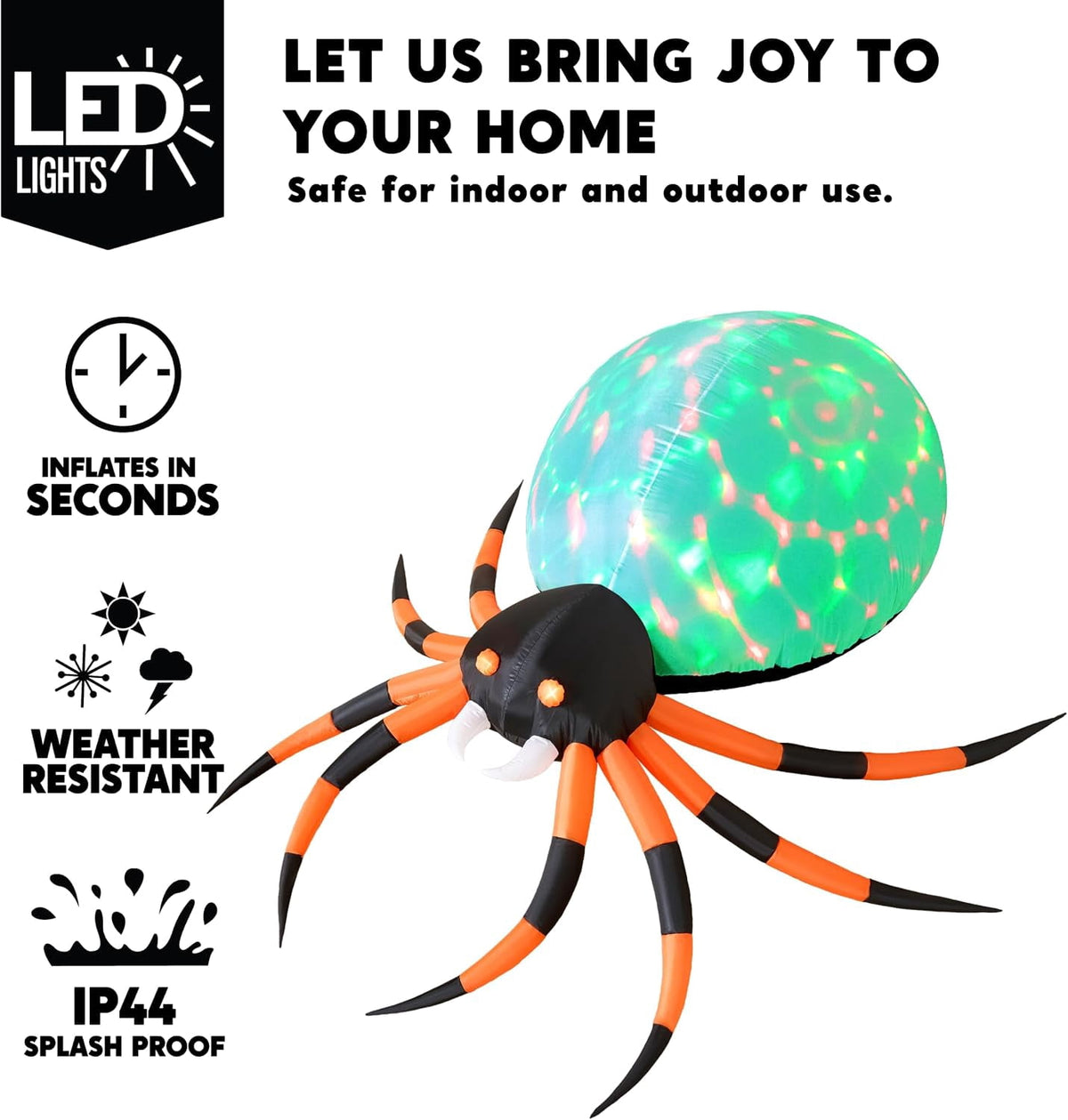 Joyfy 8 FT Halloween Inflatables Spider with Rotating Colorful Light,Light Up Spider with Orange Eyes Halloween Blow up Yard Decorations,Outdoor Halloween Decor