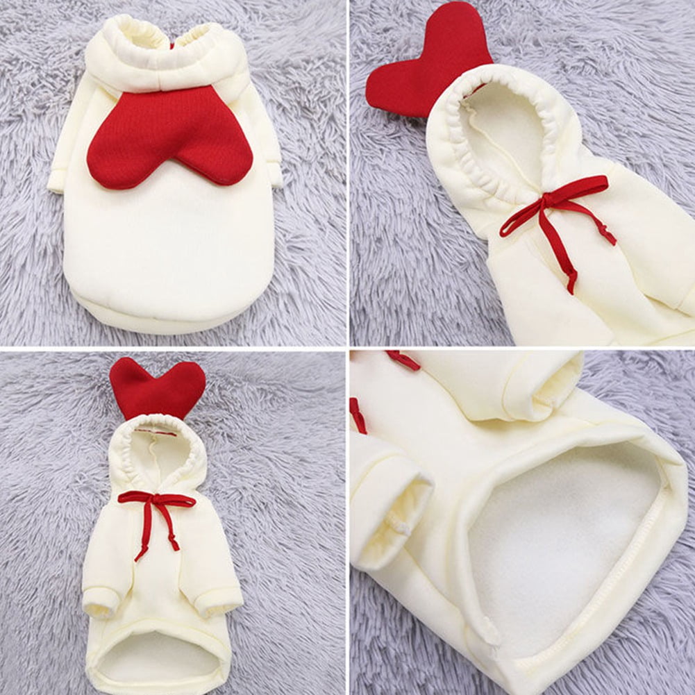 Winter Warm Plush Dog Hoodie, Heart‑Shaped Pet Cosplay Outfit for Small Dogs