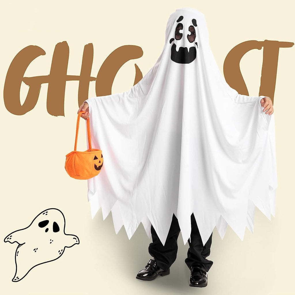 Joyfy Kids Ghost Costume, Halloween Ghost Costume, White Silent Ghost Costume with Pumpkin Bag for Toddler Boys Girls Halloween Party Dress Up Cosplay