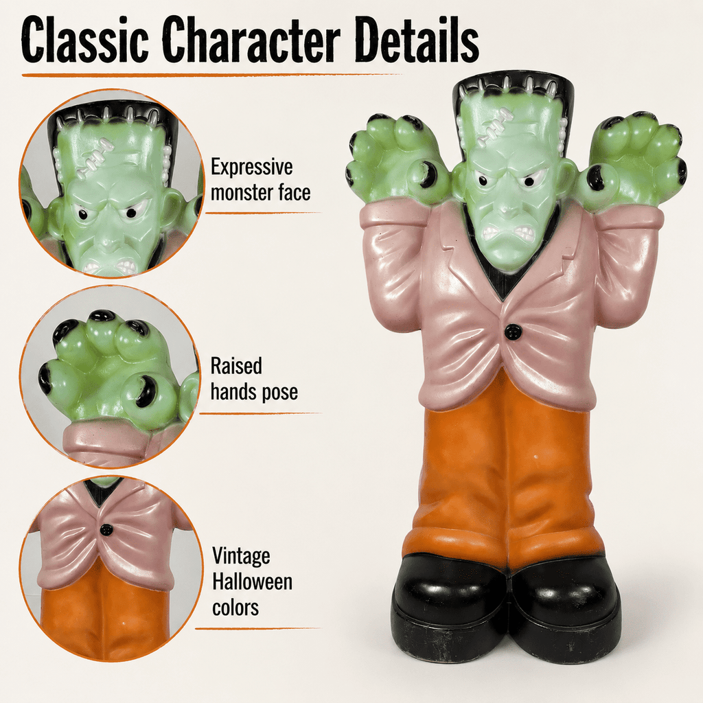 Vintage Empire-Style Frankenstein Blow Mold Halloween Yard Ornament, Lighted Classic Decor for Outdoor Lawn, Porch, Haunted House Party and Summerween Display