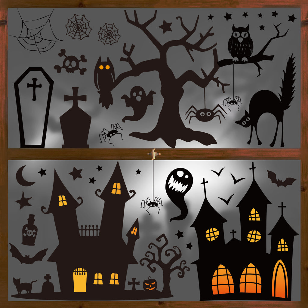 Smile 100 PCS Halloween Window Cling Sticker, Goost Trick or Treat Pumpkin Truck Gnome for Home Party Supplies Shop Window Glass Display Decoration