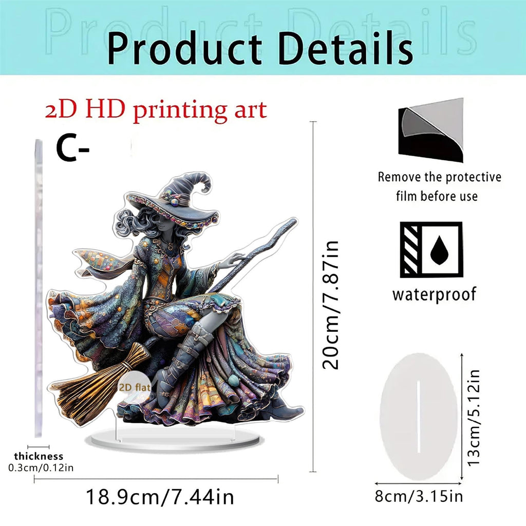 Elainilye Witch Acrylic Decor - Halloween Tabletop Figurine Home Decoration for Window Shelf Party Ornament