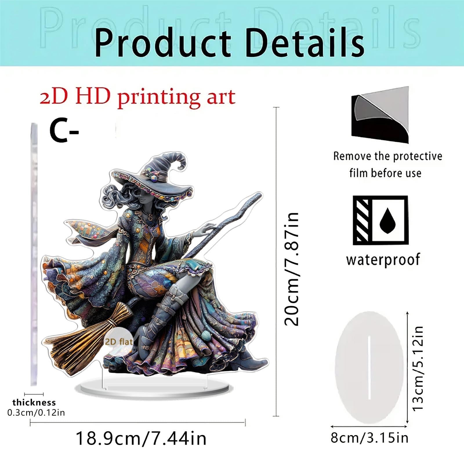 Elainilye Witch Acrylic Decor - Halloween Tabletop Figurine Home Decoration for Window Shelf Party Ornament