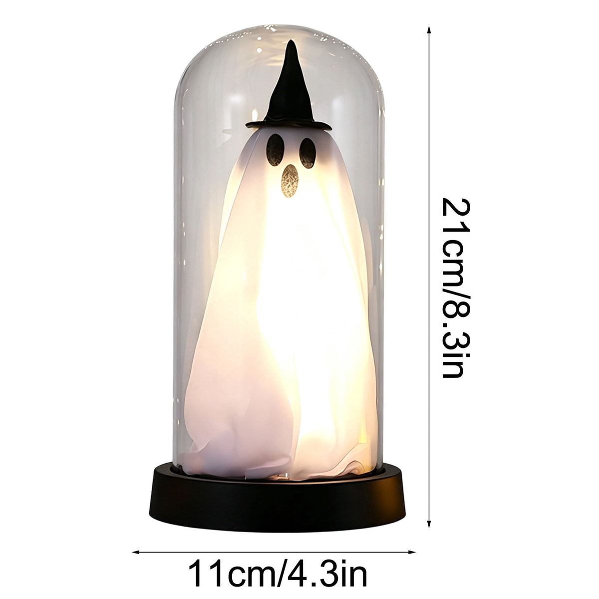 Darzheoy Halloween Decoration Ghost Cloche Lamp, with 3 Mini Figurines, Halloween Ghost Spooky, White Warm Glow, 1 Count