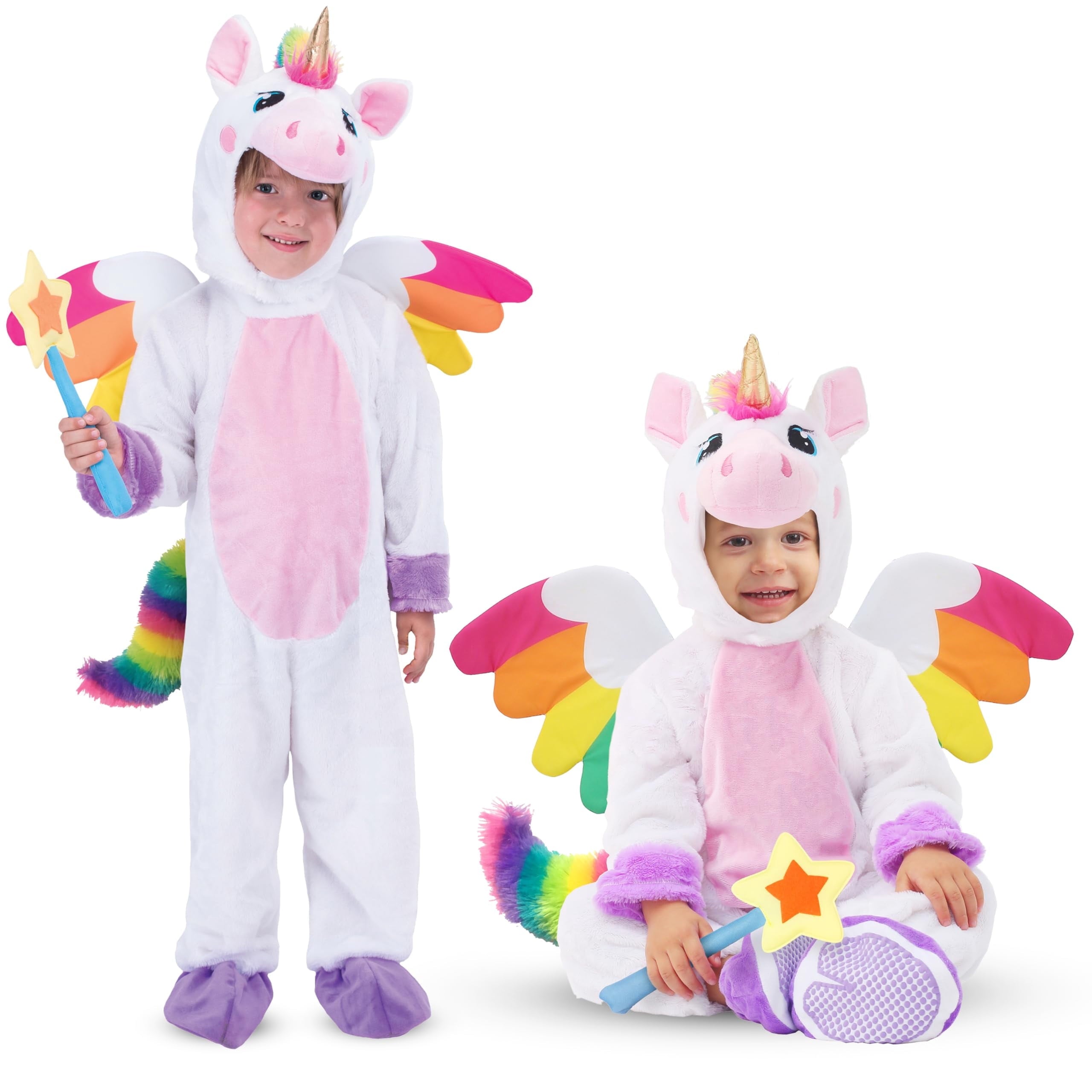 Joyfy Unicorn Costume for Kids Toddlers, One Piece Jumpsuit with Wings and Star Wand for Girls Halloween Dress Up Party 0-7 Years