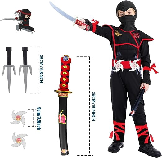 skyllc Ninja Costume Kids, Boys Ninja Costume with Accessories for Halloween Christmas Carnival Birthday Party,Size L