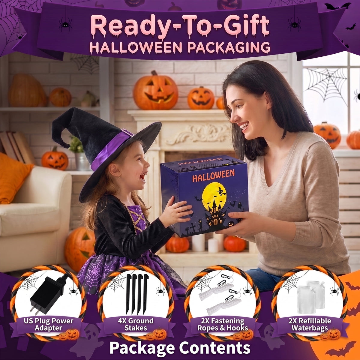Glazina 6 FT Halloween Inflatable Pumpkin Spider with Witch Hat, Built-In LED Lights, Outdoor Halloween Blow Up Yard Decoration