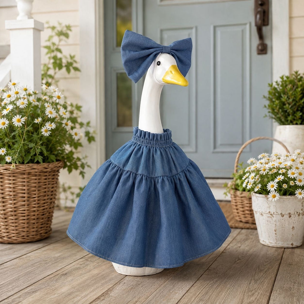 Thanksgiving Harvest Outfit for 23" Porch Goose, Goose Fall Theme Dress in White&Orange with Headwear Fall Harvest Decor for 23" Goose Outdoor Patio Yard Lawn Decoration
