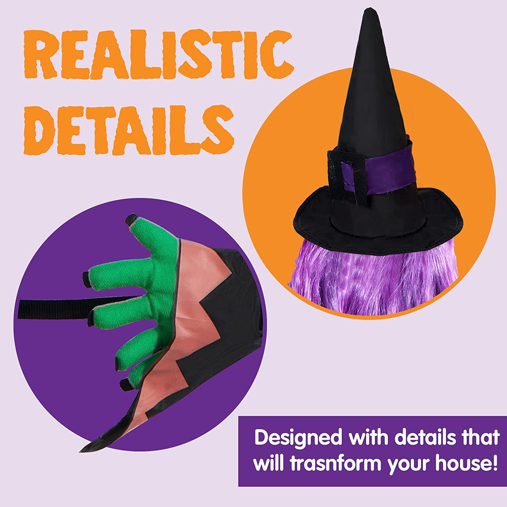 DAKIMOE Halloween Decoration Outdoor Witches Crashing Into Tree with Colorful LED Lights Crashed Witch Props Halloween Hanging Decorations for Indoor House Outdoor Yard Patio Decor 44''x33'' Orange