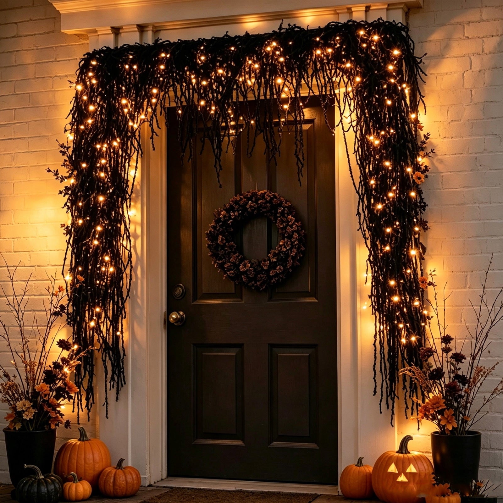 Orangide Halloween Spooky Garland Black Rope Rattan Fireplace Decor Set 71 in Hanging Ornament for Porch Wall Indoor Outdoor Fall