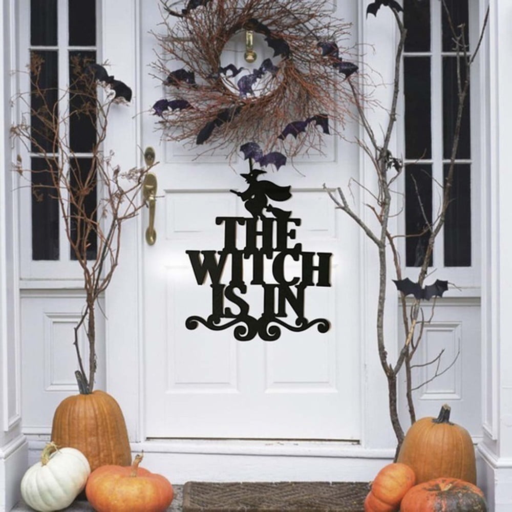 Vikakiooze Halloween Hanging Sign Decorations Non-Woven Trick Or Treat and The Witch is in front Door and Wall Decoration Indoor Outdoor Yard Haunted House Party Supplies,Halloween Decor