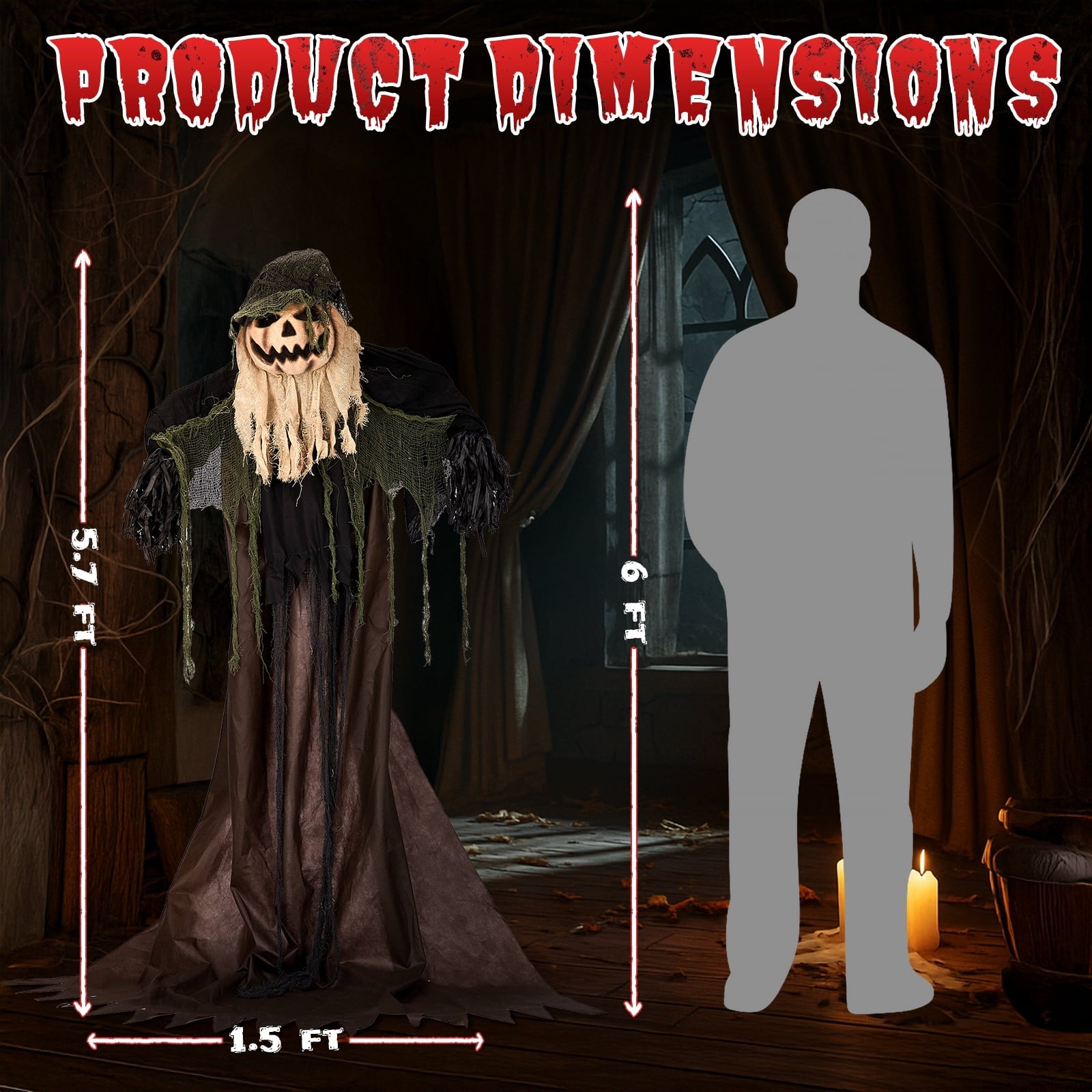 Ktaxon 6ft Pumpkin Man Animated Animatronic Decoration Creepy Halloween w/ Classic Cape Creepy Cloaked Jack-o'-Lantern for Porch & Yard