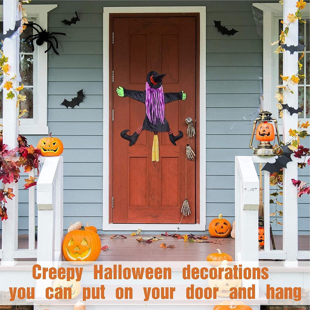 DAKIMOE Halloween Decoration Outdoor Witches Crashing Into Tree with Colorful LED Lights Crashed Witch Props Halloween Hanging Decorations for Indoor House Outdoor Yard Patio Decor 44''x33'' Orange