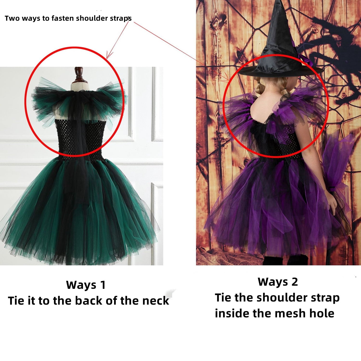 CHOYURME CHONYURM Girls Halloween Witch Costume with Witch Hat and Magic Brooms for 2-12 Years